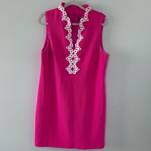 Vince Camuto | Sleeveless Hot Pink Shift Dress with White Trim